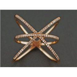 0.22ct Pave Round Diamond 14K Rose Gold CrissCross Bar Knuckle X Ring - Size 7