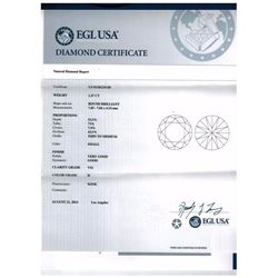 1.47 ct EGL Round Brilliant H, VS1, Solitaire Ring 18K White Gold RingSize US 6.5