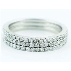 0.57ct Pavé Diamond Stackable 14K White Gold Trio Wedding Band Ring - Size 6.5