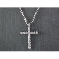 0.31ct Pavé Set Diamond in 14K White Gold Cross Pendant Necklace - 16"
