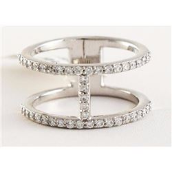 14K White Gold with 0.53ct Round Diamonds "H" Motiff Ring - Size 6.5