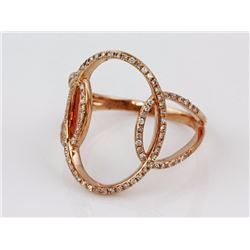 14K Rose Gold 0.28ct Diamonds Pavé Hollow Circles Motiff Ring - Size 7 RESIZABLE