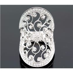 1.35 ctw Prong Channel Set Diamond Filigree Ring 14K White Gold   12.07g|**Size:6.5