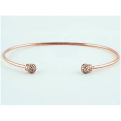 14K Rose Gold 0.14ct Pavé Diamond Ball Skinny Cuff Bracelet - 6.5" ADJUSTABLE