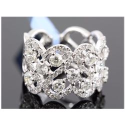 2.10 ctw Pave Channel Set Diamond  Filigree Ring 14K White Gold   5.83g|**Size:6.5