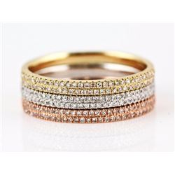 0.42ct Pavé Diamond in 14K TriTone Gold Stackable Half Band Ring Set - Size 7