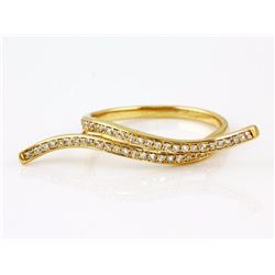 0.25ct Pavé Round Diamonds 14K Yellow Gold Overlap Curl Bar Motiff Ring Size 6.5
