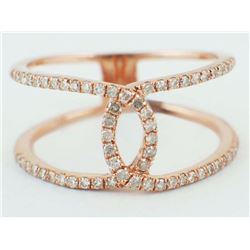 14K Rose Gold 0.34ct Round Diamond Open Interlocking Cuff Band Ring - Size 7