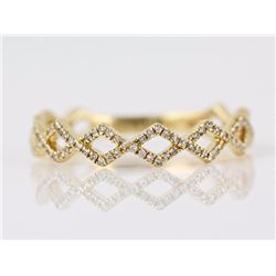0.18ct Pavé Diamond in 14K Yellow Gold Stackable Woven Zigzag Band Ring - Size 7