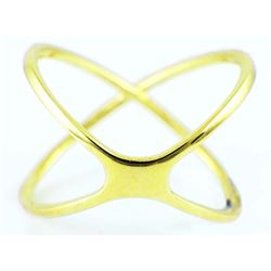 0.16ct Micro Pave Diamonds 14K Yellow Gold Criss-Cross Skinny X Ring - Size 7