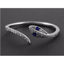 0.13ct Pavé Sapphire & Diamonds 14K White Gold Snake of Slytherin Cuff Ring - 7