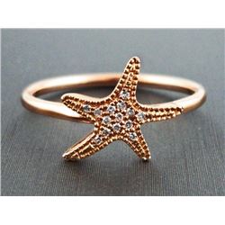 0.07ct Micro Pavé Diamonds STARFISH 14K Rose Gold Ring - Size 6.5