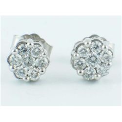 14K White Gold Channel Invisible Set 0.50ct Diamond Flower Stud Earrings - 6mm