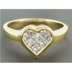 0.80ct G-VS1 Invisible Princess Diamond 18K Yellow Gold Heart Band Ring Size 6.5