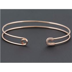 14K Rose Gold 0.08ct Micro Pavé Diamonds Safety Pin Motif Cuff Bracelet - 6.5"