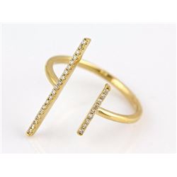 0.11ct Pavé Diamonds in 14K Yellow Gold Double Bar Cuff Ring - Size 6.5