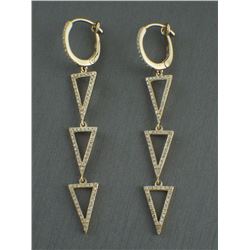 14K Yellow Gold 0.55ct Pavé Diamond Triangle Geometric Statement Dangle Earrings