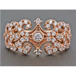 14K Rose Gold 0.94ct Round Diamonds Filigree Victorian Cocktail Ring - Size 6.5