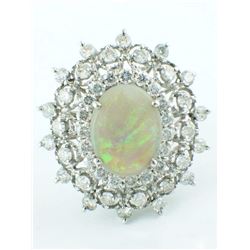 14K White Gold 3.00ct Oval Opal & 2.07ct Diamond Cocktail Ring - Size 7