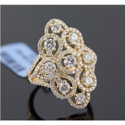 2.59 ctw Prong Channel  Set Diamond Filigree Ring 14K Yellow Gold  5.38g|**Size:6.75