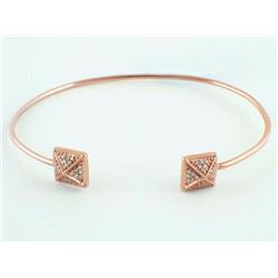 14K Rose Gold 0.14ct Pavé Diamond Square Pyramid Stud Skinny Cuff Bracelet - 7"