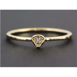 0.03ct Pave Diamond 14k Yellow Gold Hammered Solitaire Petite Ring - Size 6.5