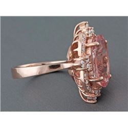 6.30ct Oval Morganite with 0.62ct Diamonds in 14K Rose Gold Anniversary Ring - 7