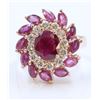 Image 1 : 14K ROSE GOLD RING 7.6GRAM DIAMOND 0.58CT RUBY MQ SMALL 2.25CT RUBY CENTER OVAL 1.97CT