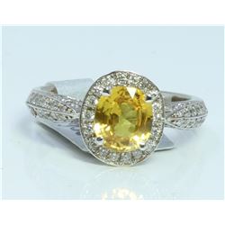 14K WHITE GOLD RING 4.8 GRAM  DIAMOND 0.66CT YELLOW SAPPHIRE 1.5CT