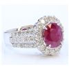 Image 2 : 14K WHITE GOLD RING 7.6GRAM DIAMOND 1.42CT RUBY CENTER OVAL 3.15CT