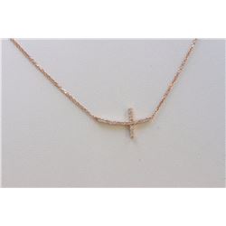 14K ROSE GOLD CROSS PENDANT WITH CHAIN :2.5g/Diamond:0.19ct