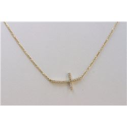 14K YELLOW GOLD CROSS PENDANT WITH CHAIN :2.53g/Diamond:0.19ct