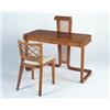 Image 1 : Various Properties, Jean Royère, Desk and chair, ca 1950s, oak and cane (2), desk: 47 1/4 x 23 1/4 .