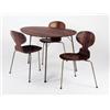Image 1 : Arne Jacobsen, Dining table and three "Ant" chairs, ca. 1950s, manufactured by Fritz Hansen rosew...