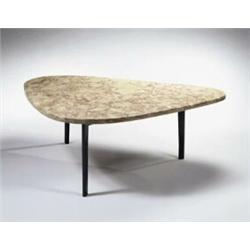 Dan Johnson, Prototype Coffee Table,, model no. b100, ca. 1958, travertine, black-painted metal a...