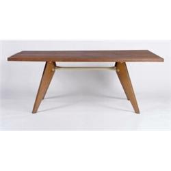 Jean Prouvé, Dining table, ca. 1950, manufactured by Les Ateliers Jean Prouvé; oak and steel, 283...