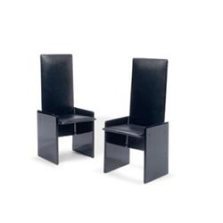 Kazuhide Takahama, pair of "Kazuki" Chairs,, ca. 1971, manufactured by Simon, lacquered wood and ...