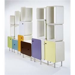 Lloyd Schwan, System of Room Containers, 1997, lacquered wood and metal legs (6), Estimate: $6,00...