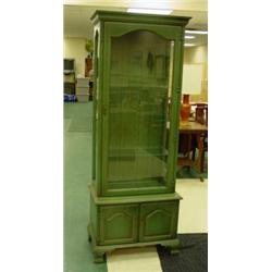 Green Painted Lighted Curio Cabinet With G