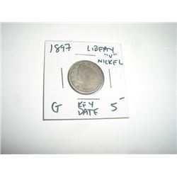 1897 *RARE KEY DATE* LIBERTY "V" NICKEL RED BOOK VALUE $5.00+ *NICE EARLY GOOD GRADE*!!