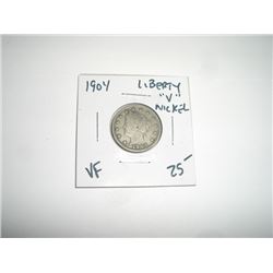 1904 LIBERTY "V" NICKEL RED BOOK VALUE $25.00+ *NICE EARLY VERY FINE GRADE*!! COIN CAME OUT OF SAFE!
