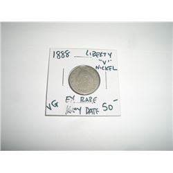 1888 *EXTREMELY RARE KEY DATE* LIBERTY "V" NICKEL RED BOOK VALUE $50.00+ *NICE EARLY VERY GOOD GRADE