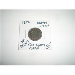 1892 *VERY FINE DETAILS-FULL LIBERTY* LIBERTY "V" NICKEL RED BOOK VALUE $50.00+ *NICE EARLY VERY FIN