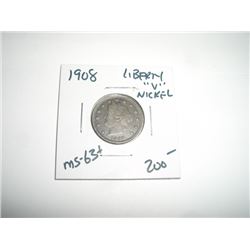 1908 *EXTREMELY RARE MS-63 HIGH GRADE* LIBERTY "V" NICKEL RED BOOK VALUE $200.00+ *NICE EARLY AU HIG
