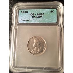 1936 Canada 5 Cent - AU50