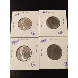 (4) 1968 Canada Quarters - "Silver"