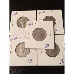 (5) 1968 Canada Quarters - "Silver"