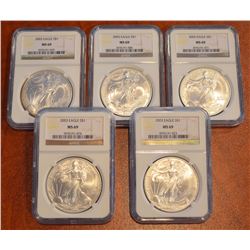 (5) 2003 $1 Eagles NGC MS69!!