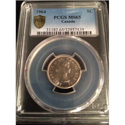 1964 Canada 5 Cent PCGS MS65