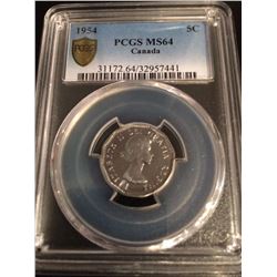 1954 Canada 5 Cent PCGS MS64
